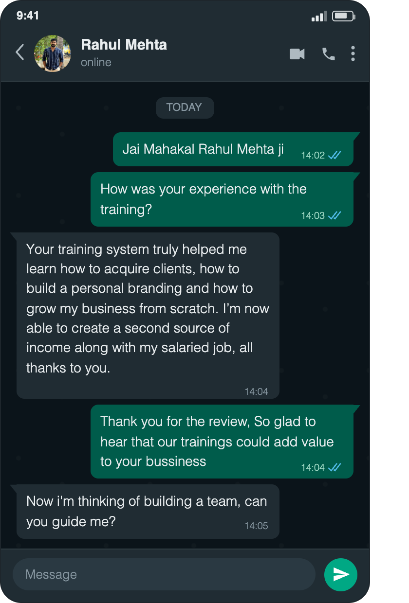 Rahul Mehta testimonial